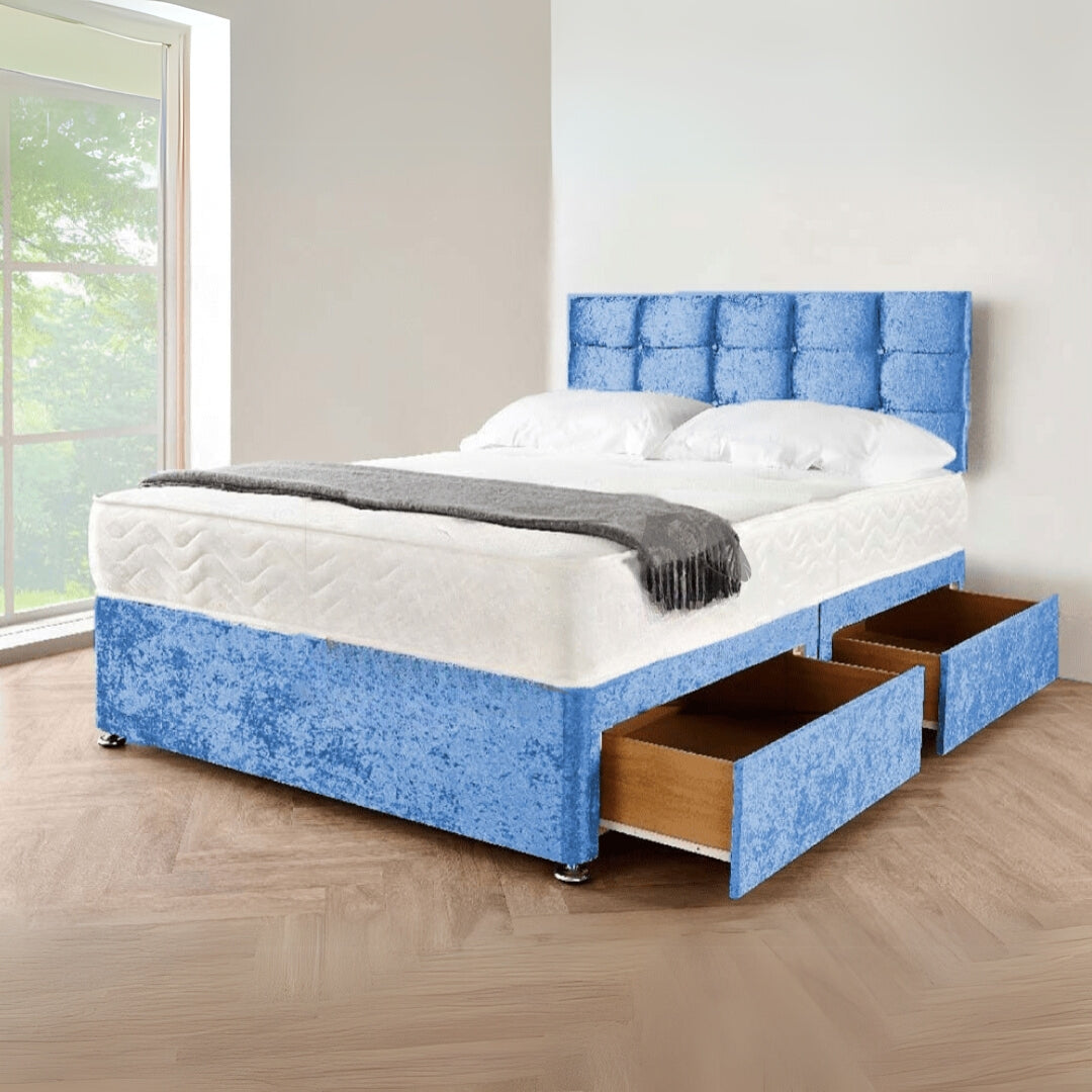 Divan Single Bed - Luxury Crushed Velvet Bed With Frame